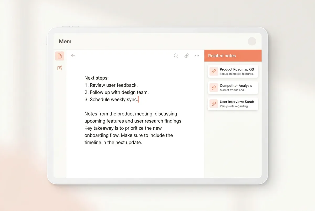 Mem surfacing related notes beside the note you are writing