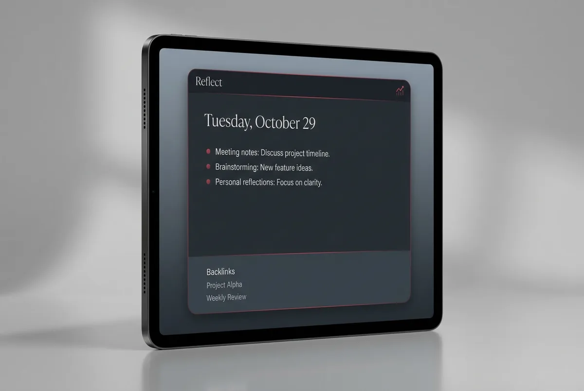 Reflect's minimalist dark daily note with backlinks